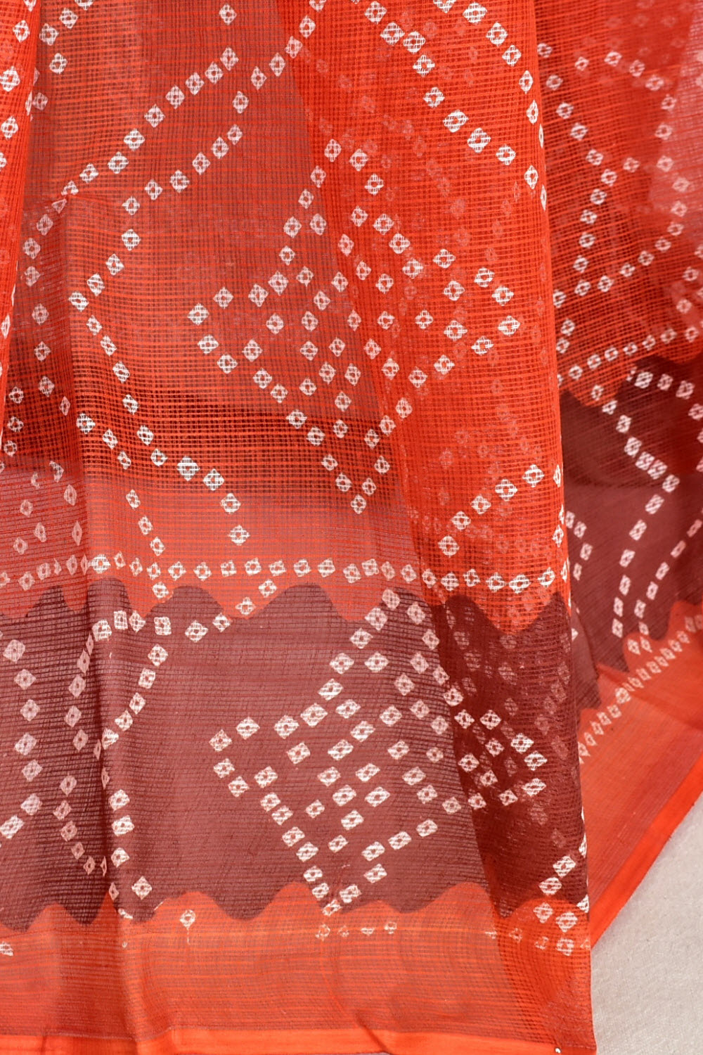 Rust Coffee Pure Cotton Kota Doria Saree  Premium Quality Handwoven Chunri Print Saree without Blouse 15689