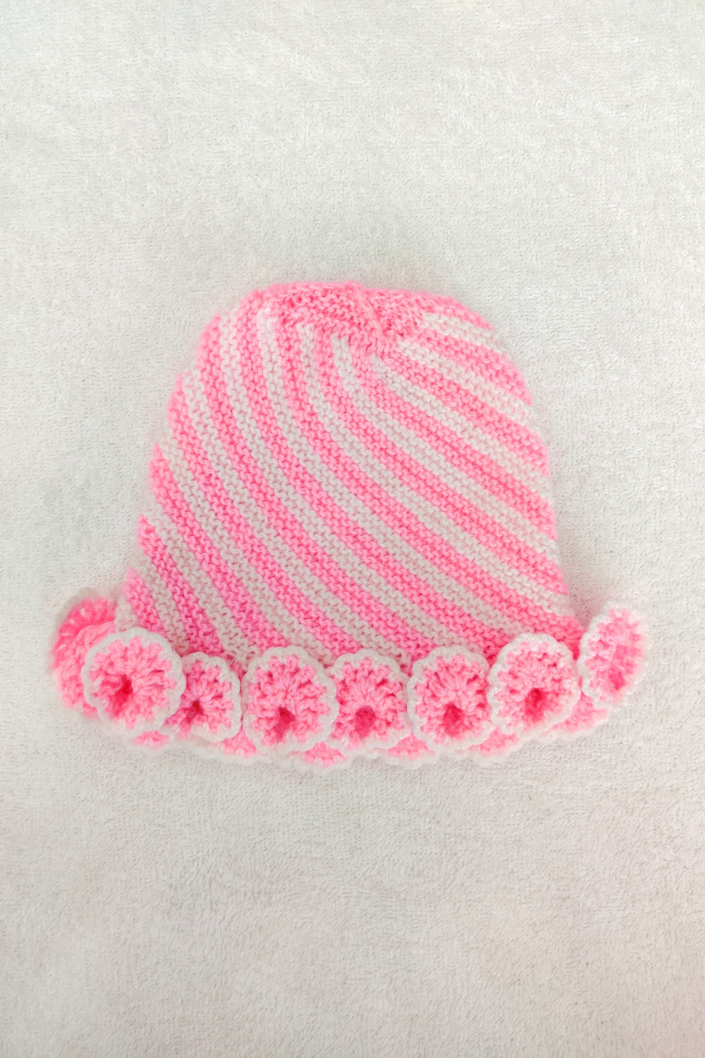 12-18 Months Pink-White Hand Knitted Sweater with Cap 16001