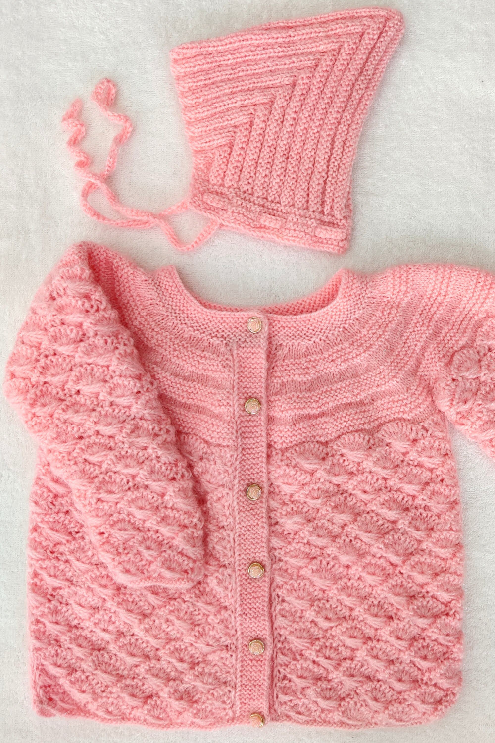 18-24 Months - Peach Hand Knitted Sweater with Cap for Kids 16003