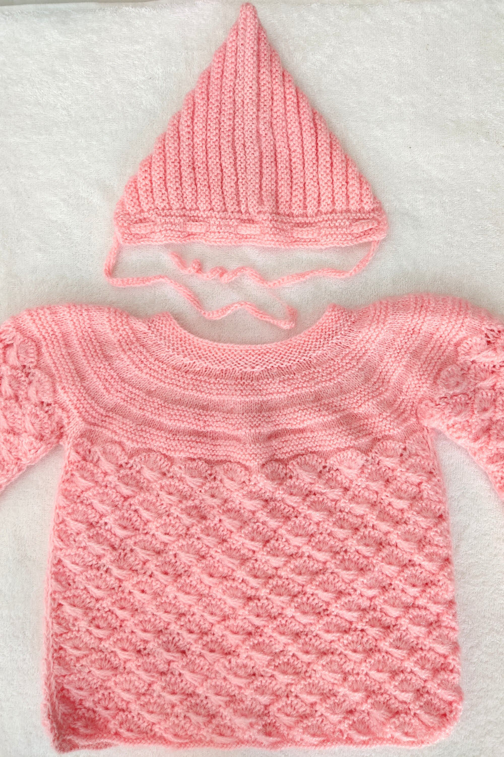 18-24 Months - Peach Hand Knitted Sweater with Cap for Kids 16003