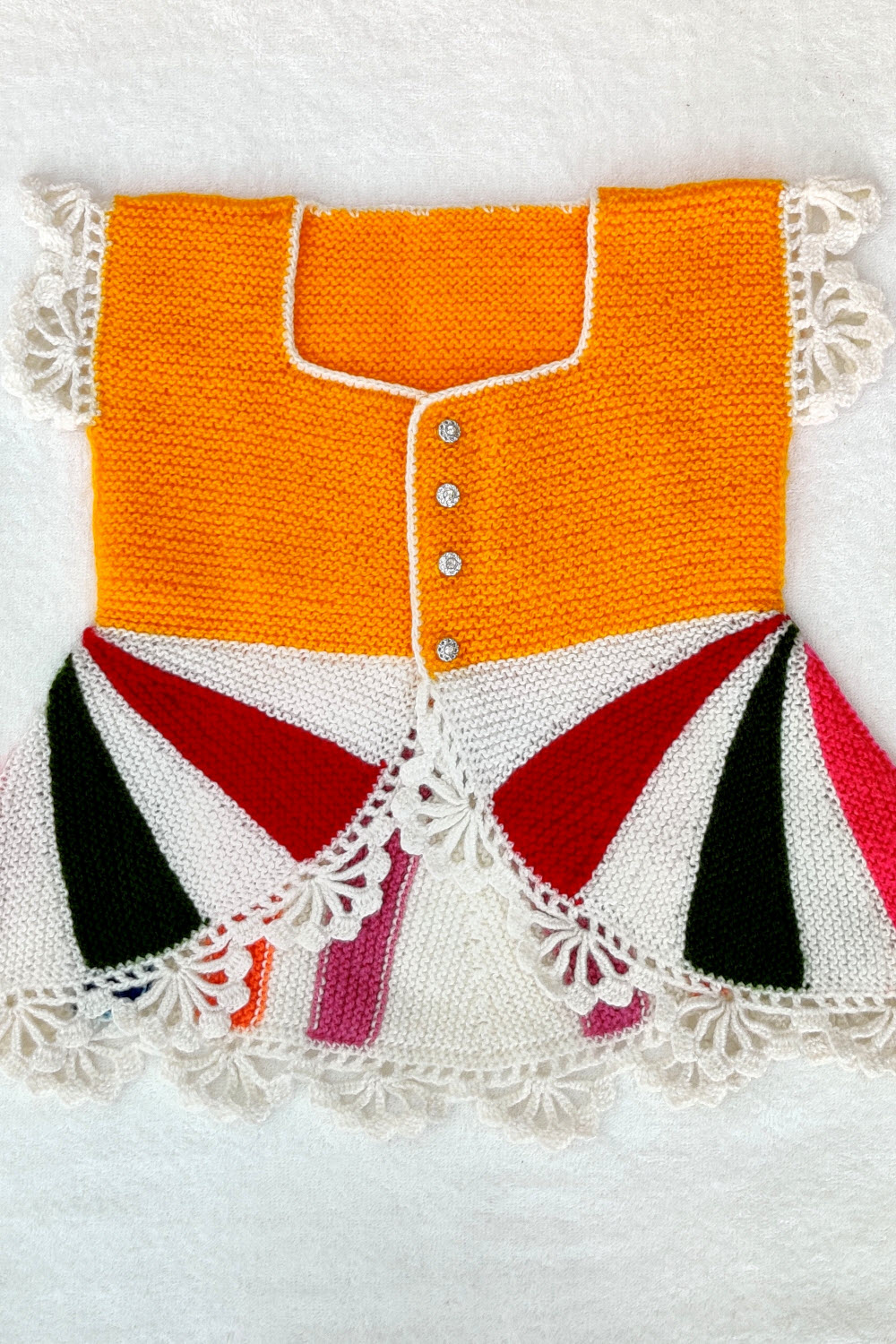 2-3 Years - Multicolor Hand Knitted Sweater for Baby Girl Crochet Border 16004