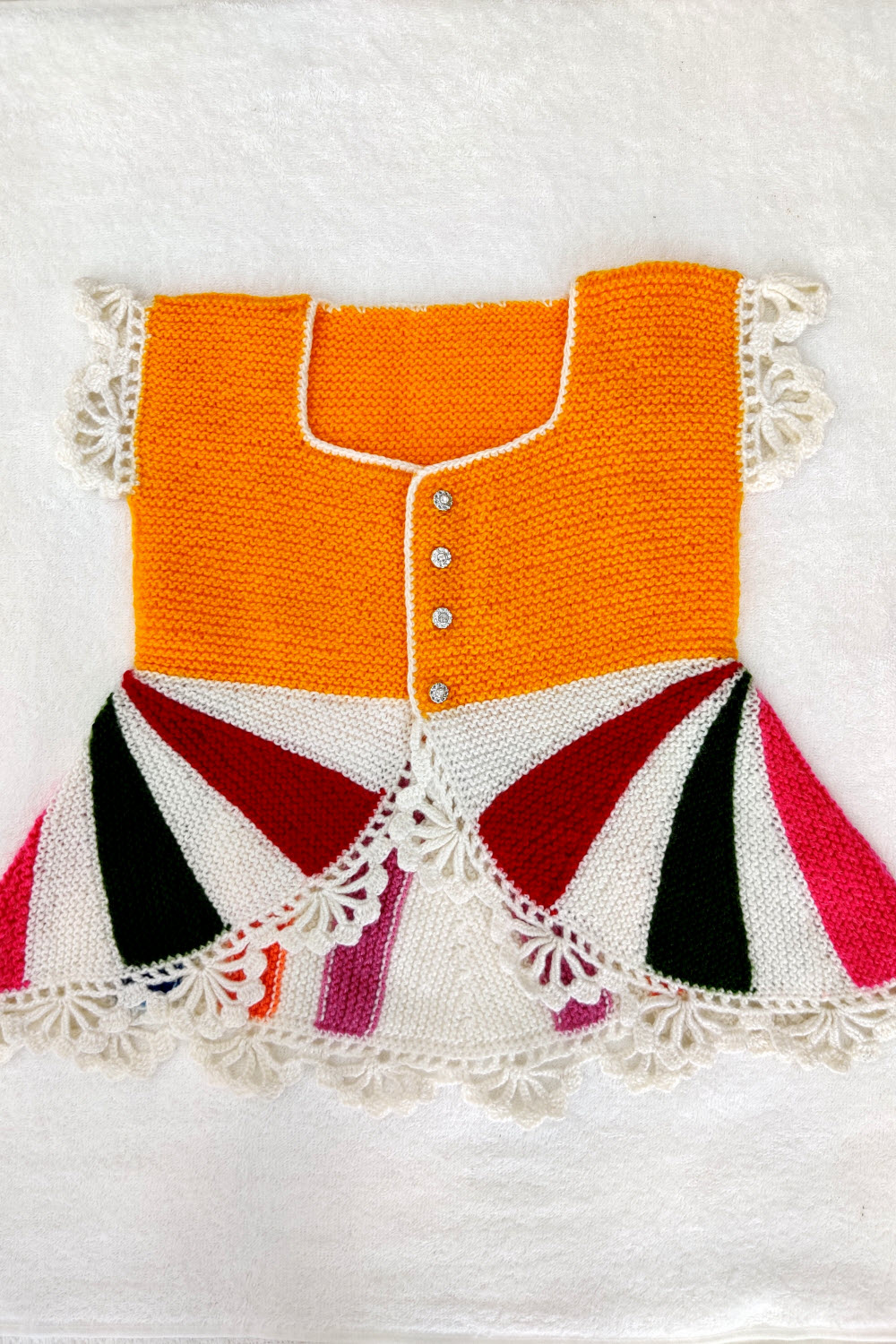 2-3 Years - Multicolor Hand Knitted Sweater for Baby Girl Crochet Border 16004