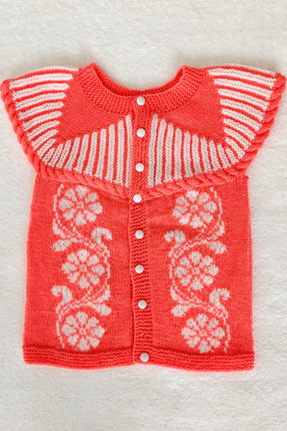 18-24 Months - Peach Hand Knitted Sweater for Kids 16005
