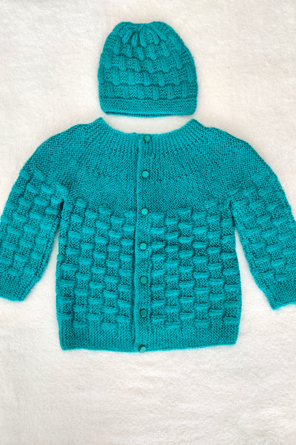12-24 Months - Sea Green Hand Knitted Sweater with Cap for Kids 16007