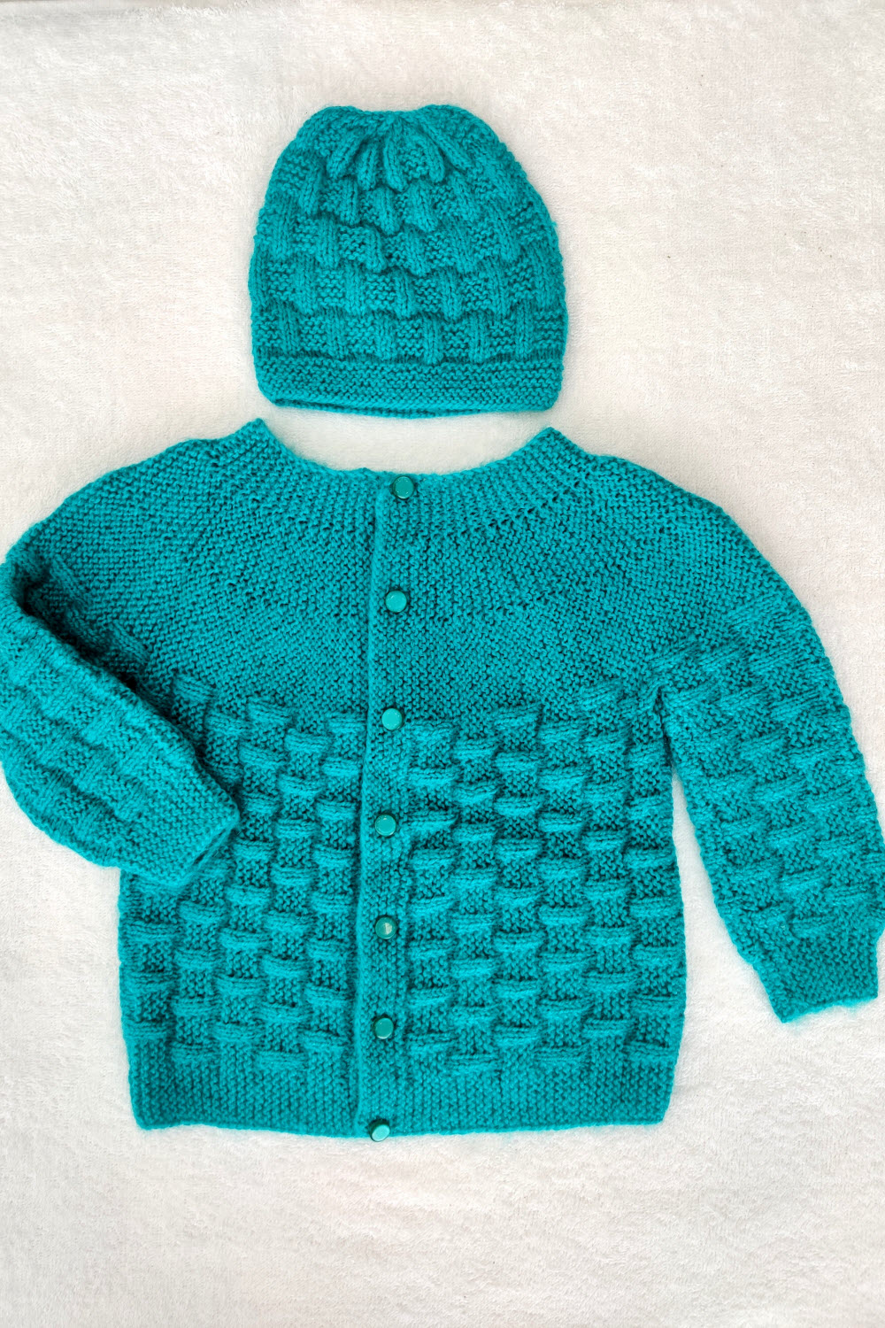 12-24 Months - Sea Green Hand Knitted Sweater with Cap for Kids 16007