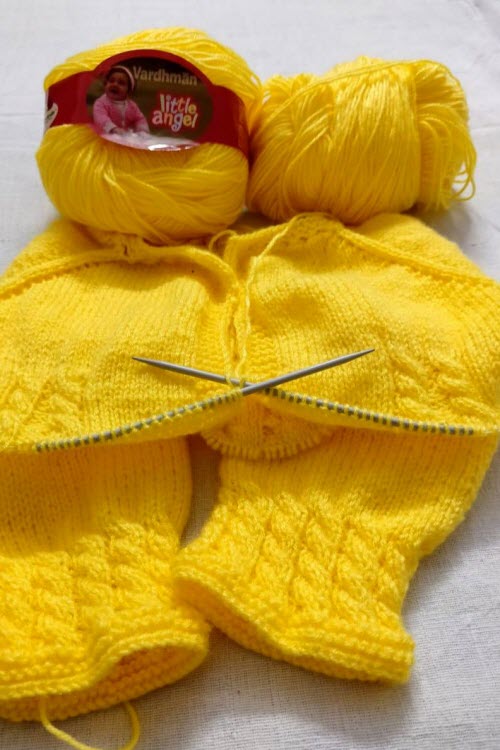 12-24 Months - Yellow Hand Knitted Sweater for Kids 16009