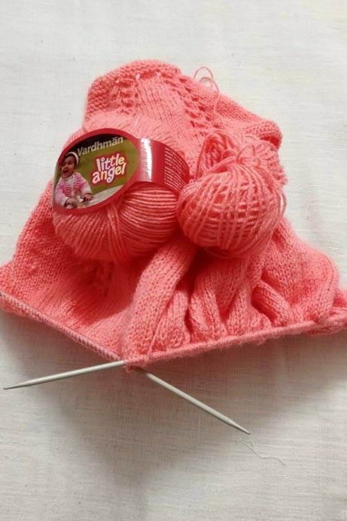 6-12 Months - Peach Hand Knitted Sweater for Kids 16010