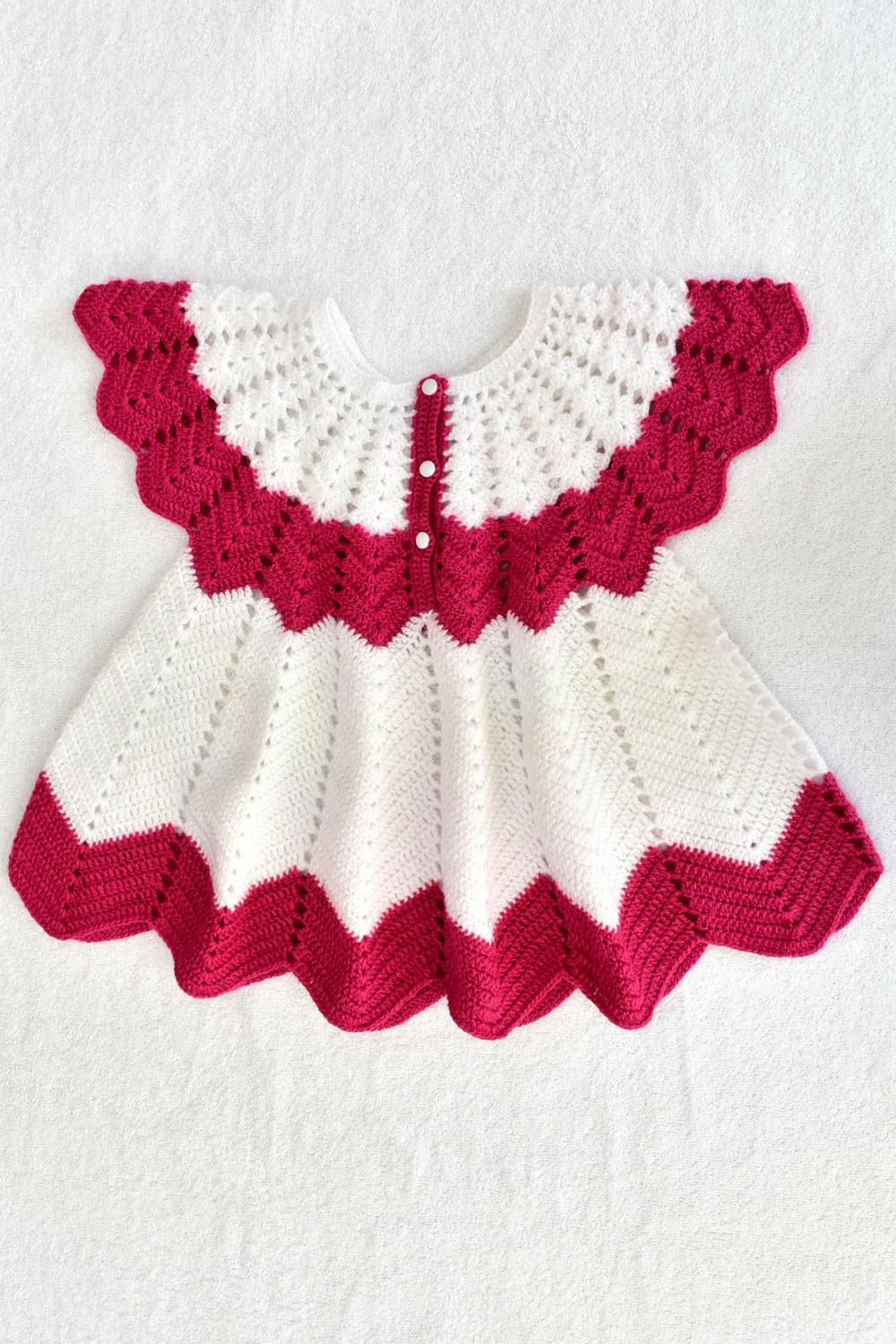 2-3 Years - Burgundy-White Crochet Hand Knitted Sweater for Baby Girl 16012