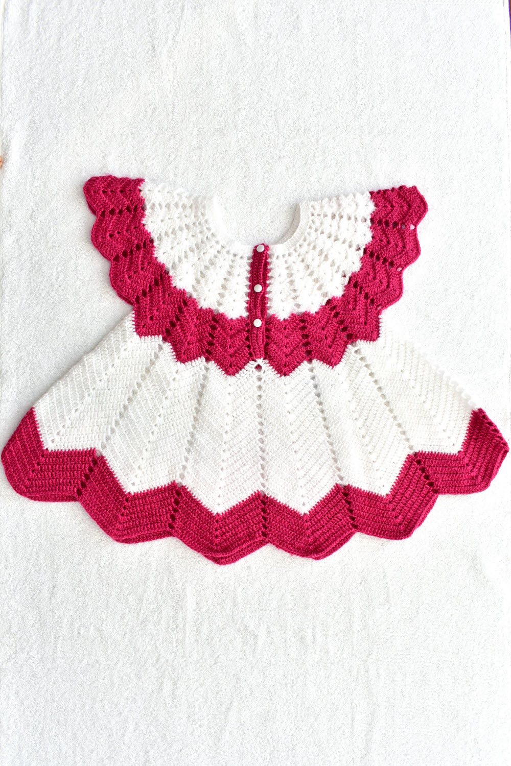 2-3 Years - Burgundy-White Crochet Hand Knitted Sweater for Baby Girl 16012