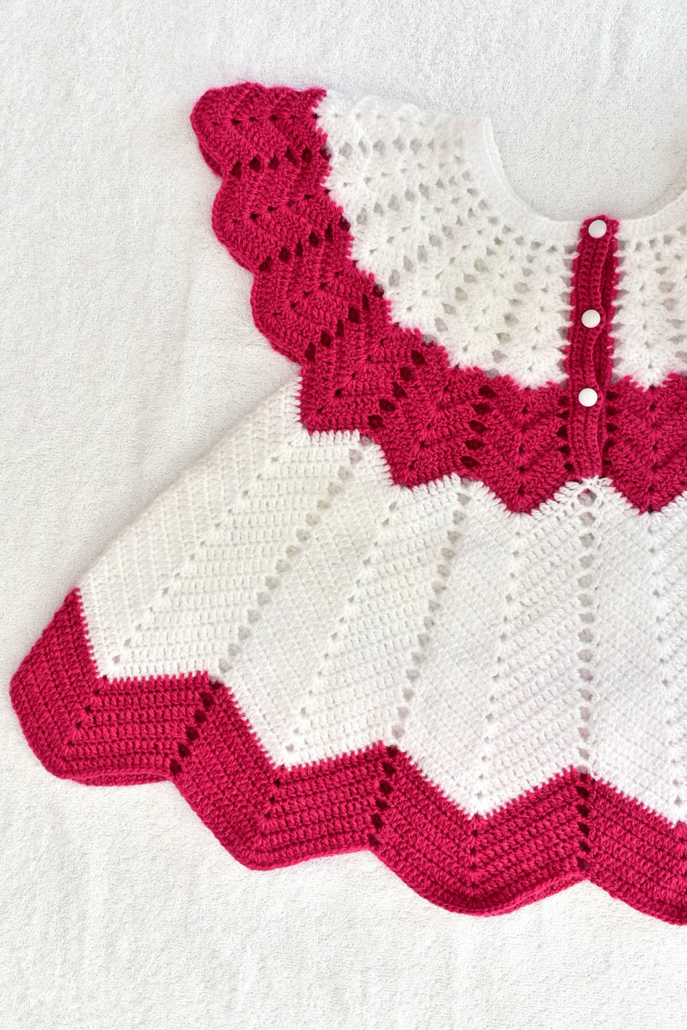 2-3 Years - Burgundy-White Crochet Hand Knitted Sweater for Baby Girl 16012