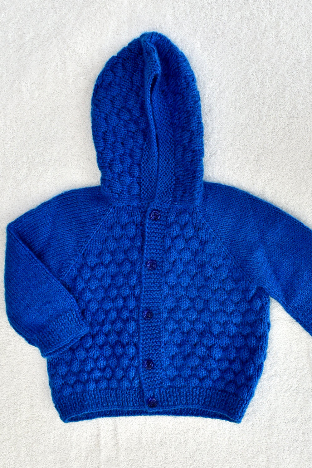12-18 Months - Blue Hand Knitted Sweater with Cap and Socks for Kids 16014