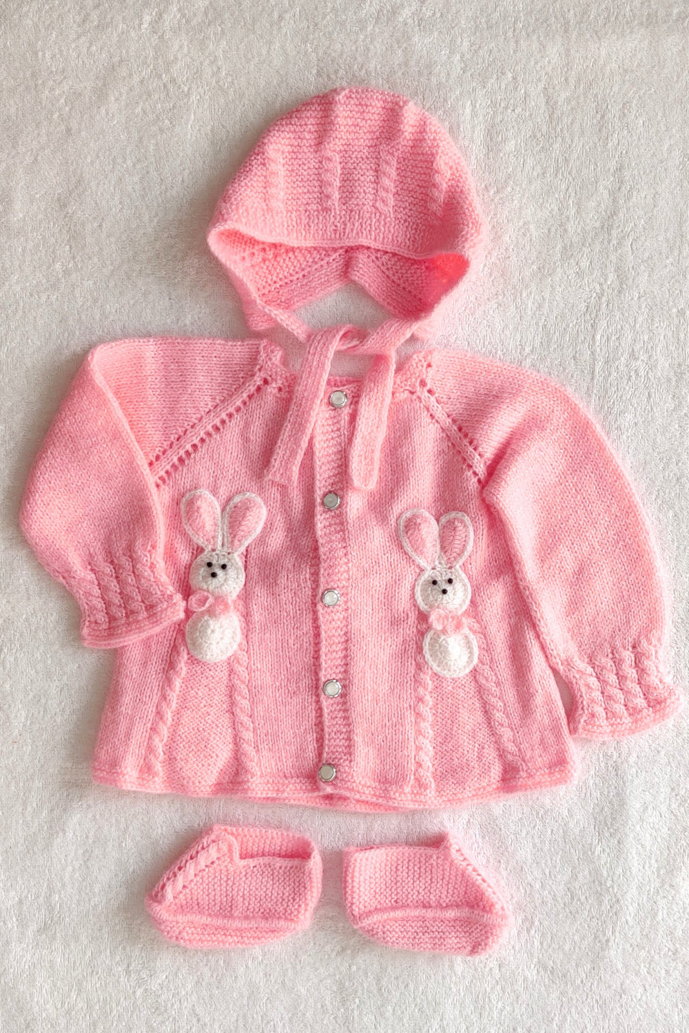 18-24 Months - Baby Pink Hand Knitted Sweater With Cap Shoes For Baby Girl 16016