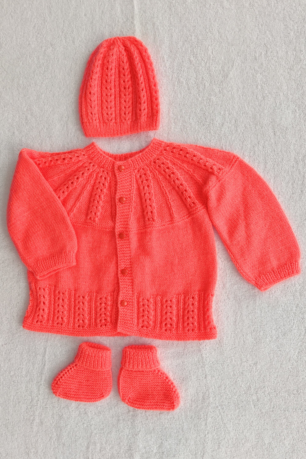 18-24 Months - Peach Hand Knitted Sweater With Cap Shoes For Baby 16017
