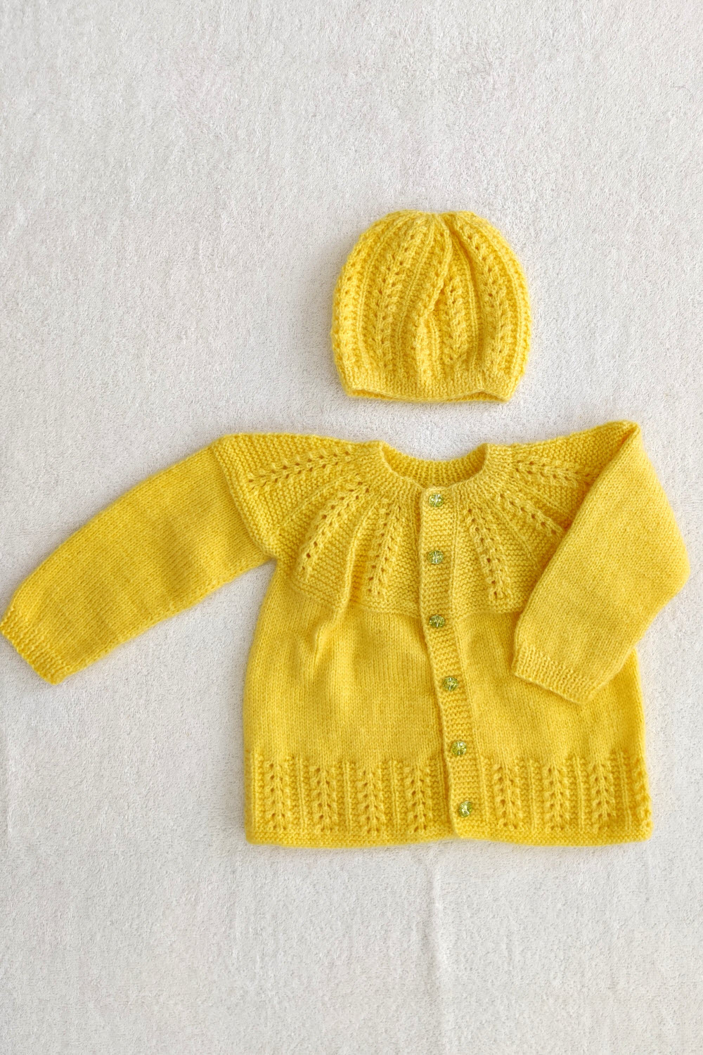 18-24 Months - Yellow Hand Knitted Sweater with Cap for Kids 16018