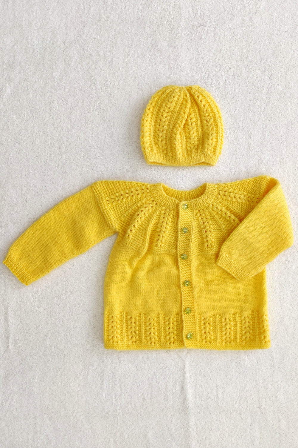 18-24 Months - Yellow Hand Knitted Sweater with Cap for Kids 16018