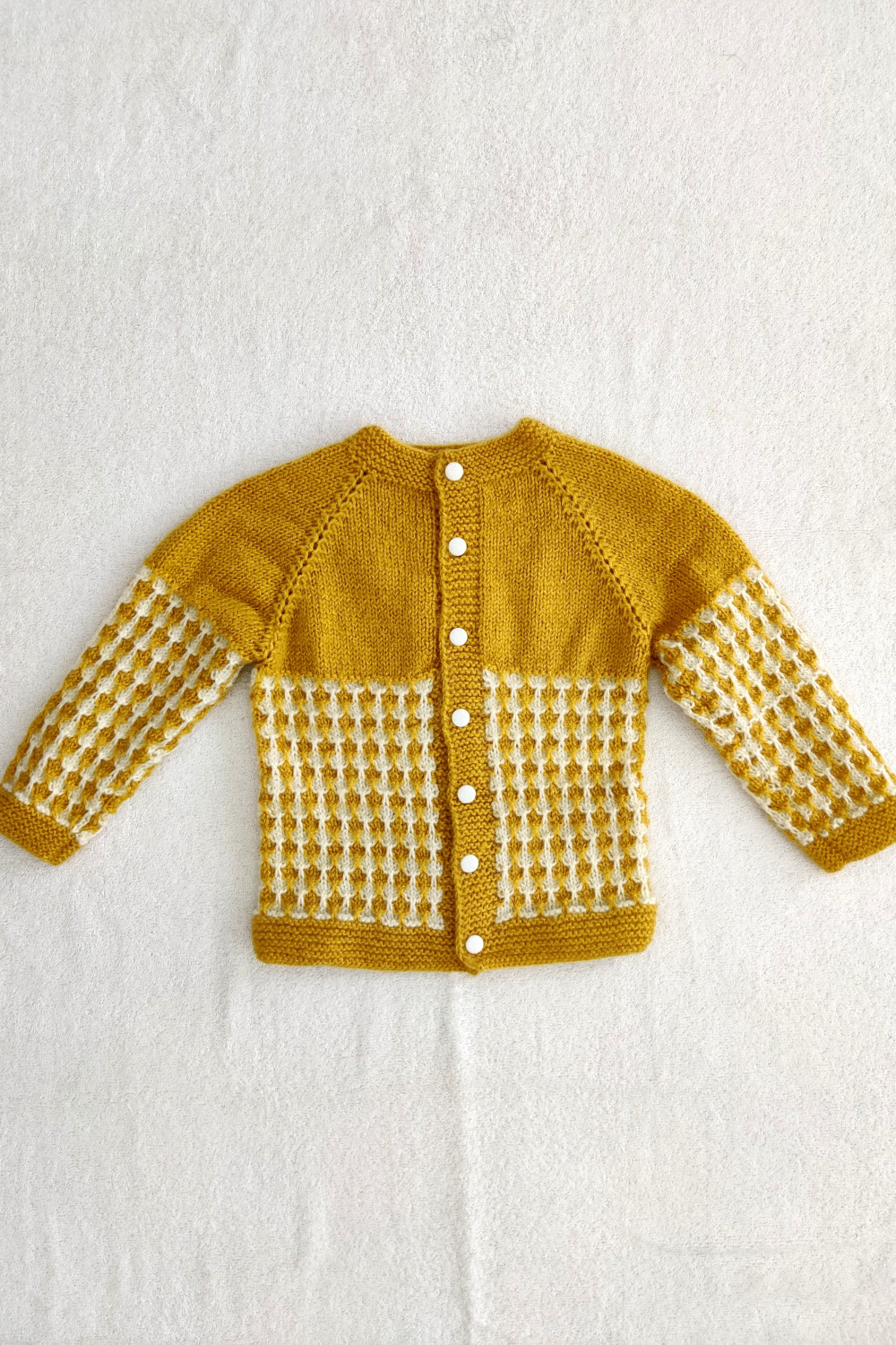 24-30 Months Mustard Yellow - White Hand Knitted Sweater with Cap for Kids 16019