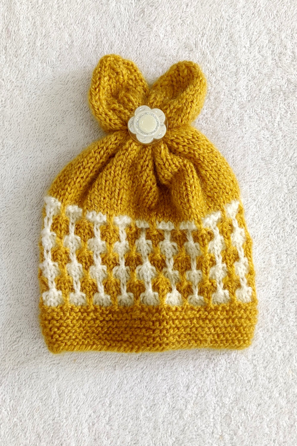 24-30 Months Mustard Yellow - White Hand Knitted Sweater with Cap for Kids 16019