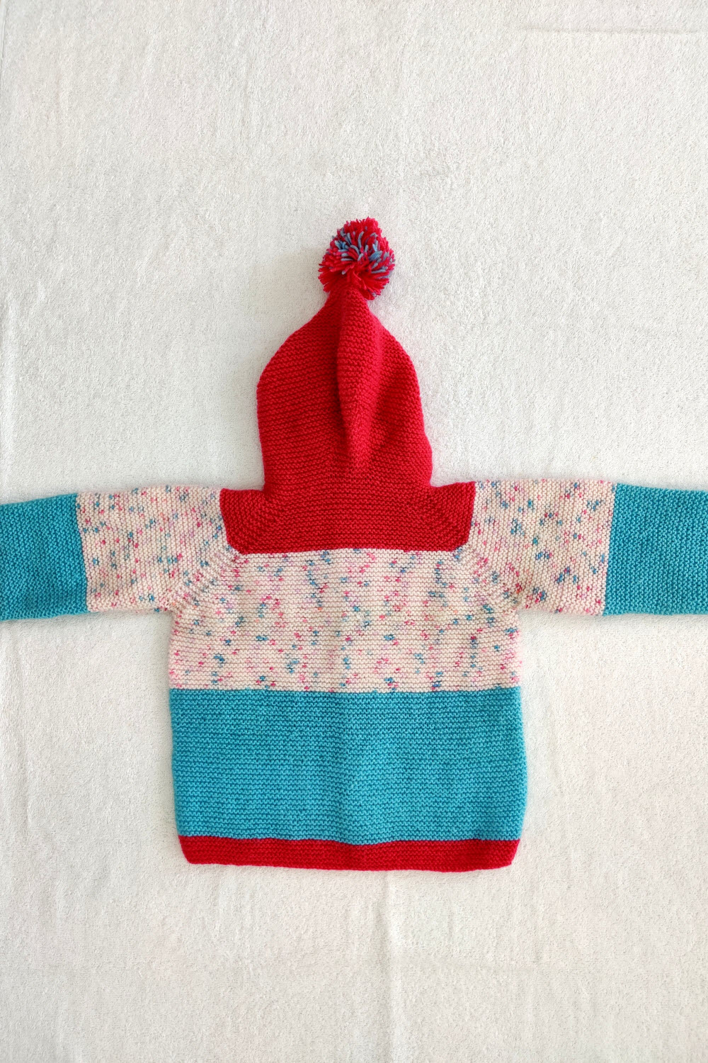 24-30 Months Pink-Pherozi-White Hand Knitted Sweater With Hood For Kids 16020