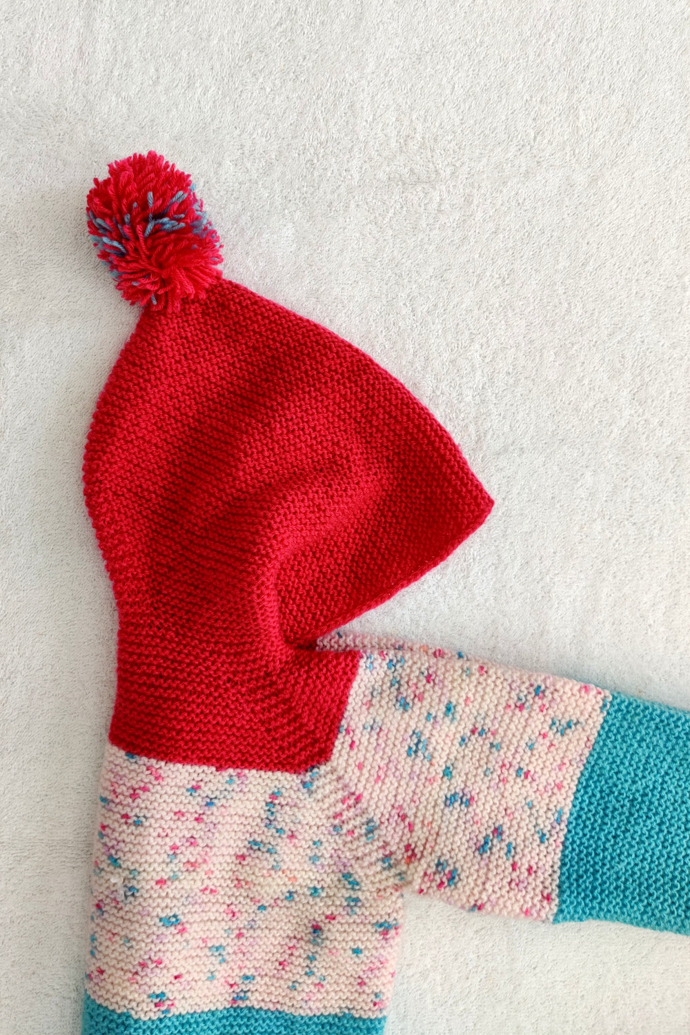 24-30 Months Pink-Pherozi-White Hand Knitted Sweater With Hood For Kids 16020