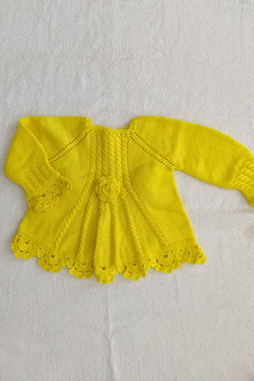 24-30 Months Yellow Hand Knitted Sweater with Socks for Kids with Chrochet Border 16021
