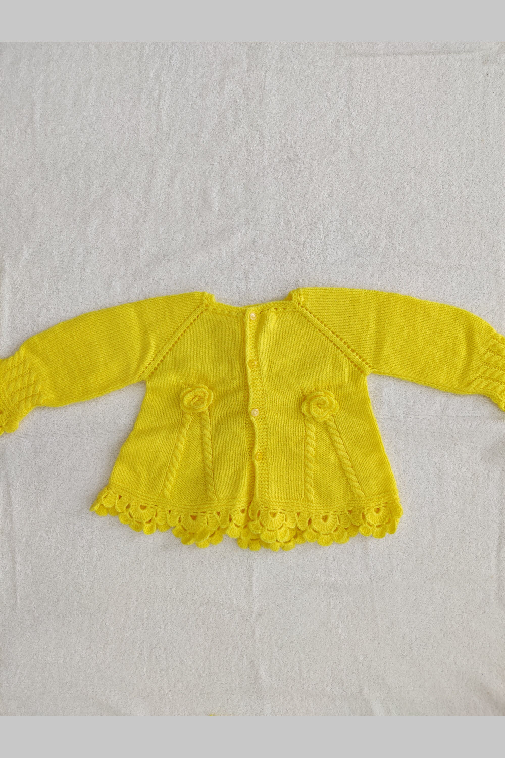 24-30 Months Yellow Hand Knitted Sweater with Socks for Kids with Chrochet Border 16021