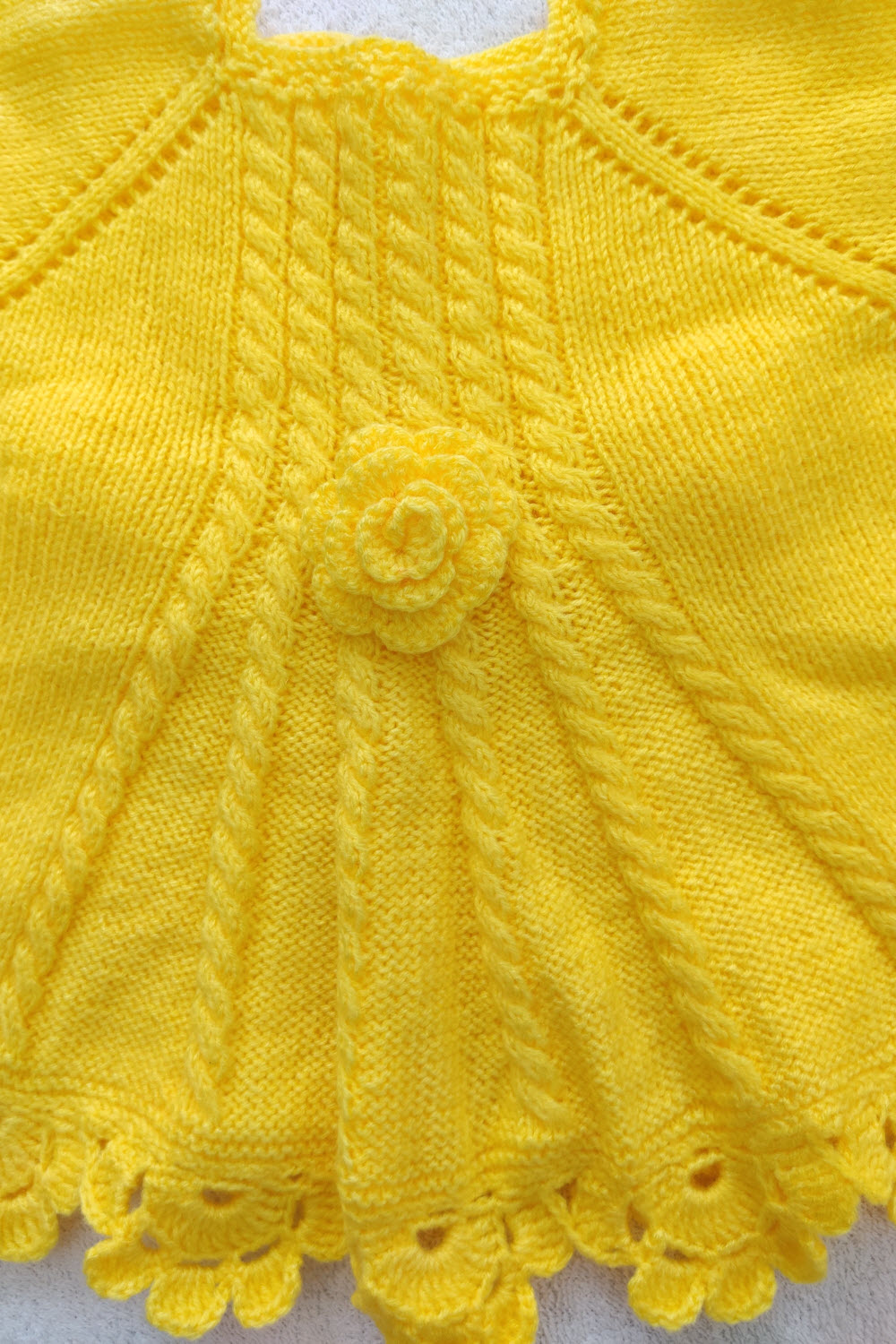 24-30 Months Yellow Hand Knitted Sweater with Socks for Kids with Chrochet Border 16021