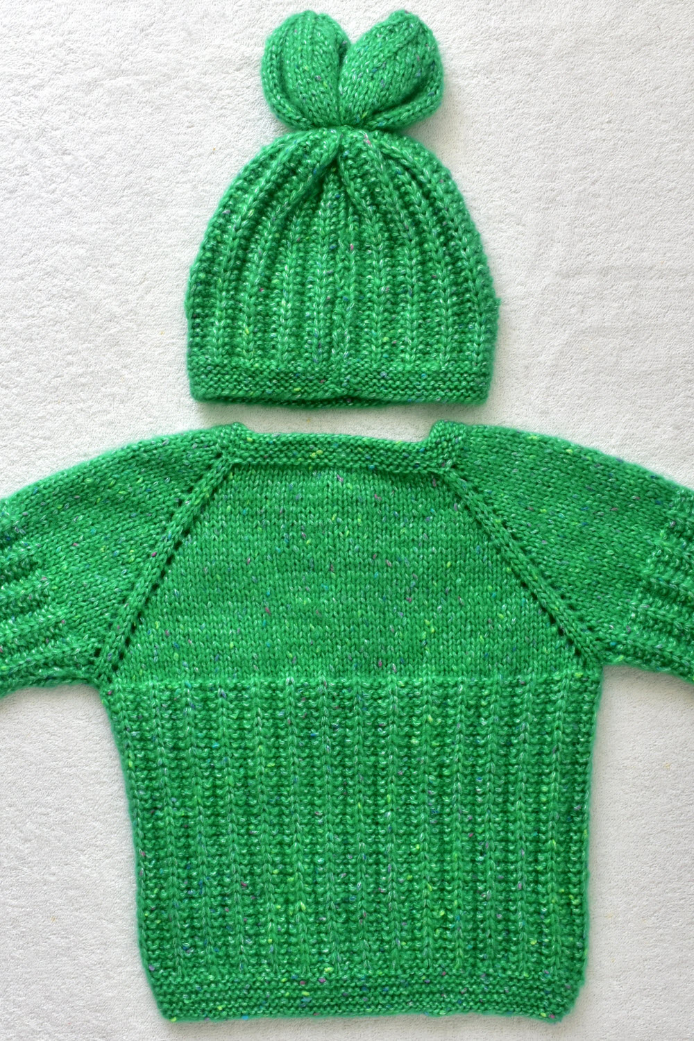 24-30 Months Green Hand Knitted Sweater with Cap for Kids 16023