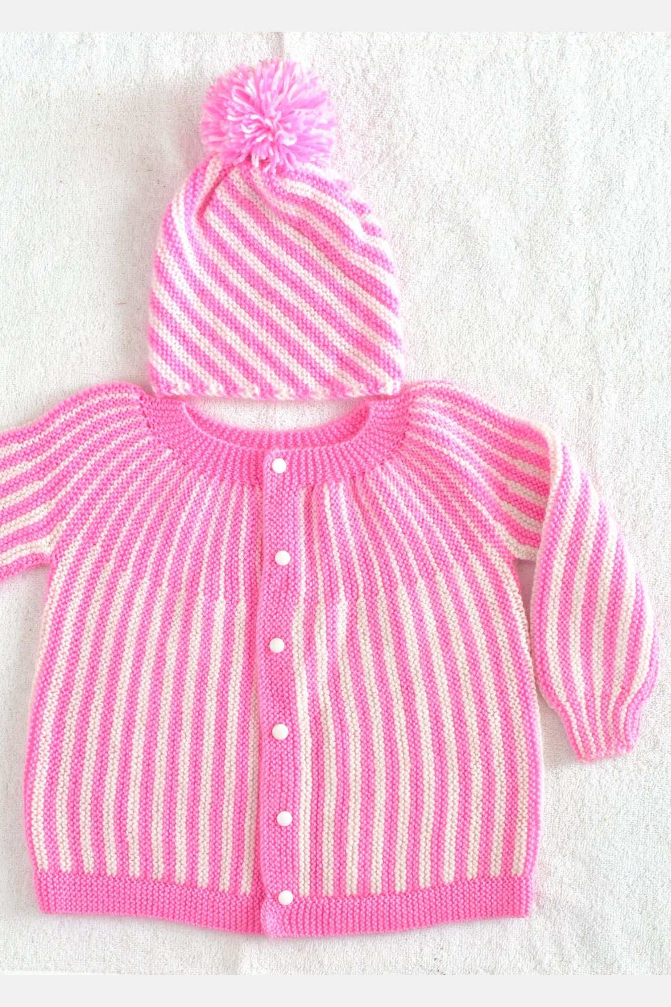 3 to 4 Years Pink - White Hand Knitted Sweater with Cap for Baby Girl 16024