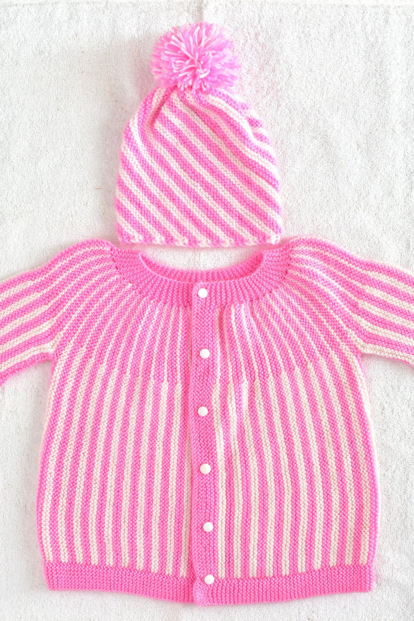3 to 4 Years Pink - White Hand Knitted Sweater with Cap for Baby Girl 16024