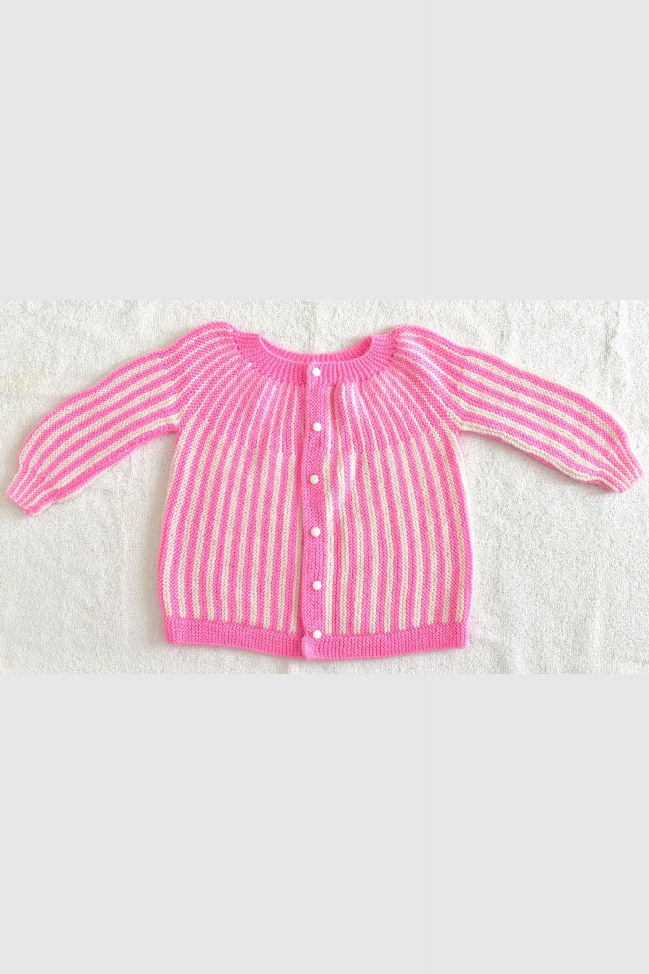 3 to 4 Years Pink - White Hand Knitted Sweater with Cap for Baby Girl 16024