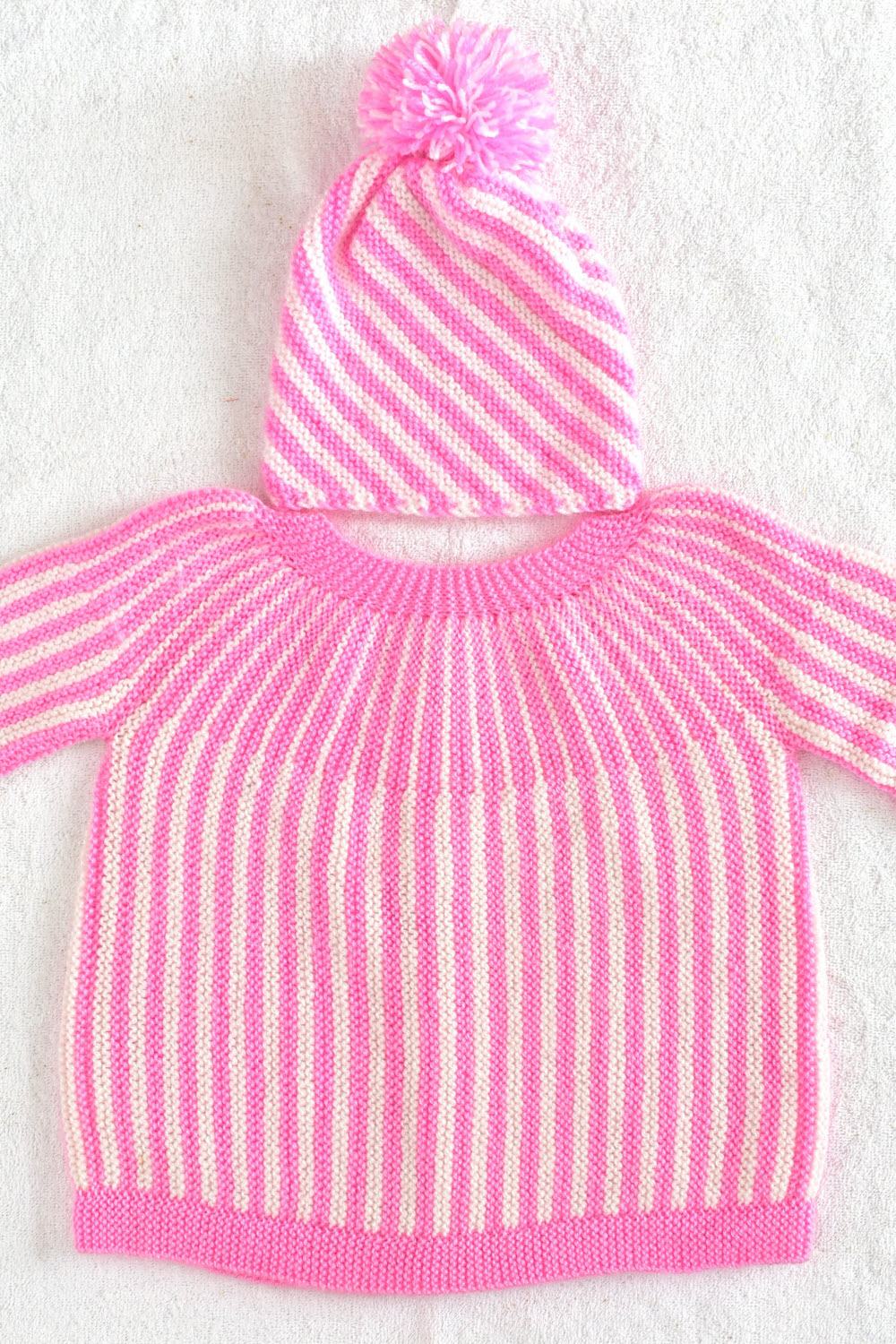 3 to 4 Years Pink - White Hand Knitted Sweater with Cap for Baby Girl 16024