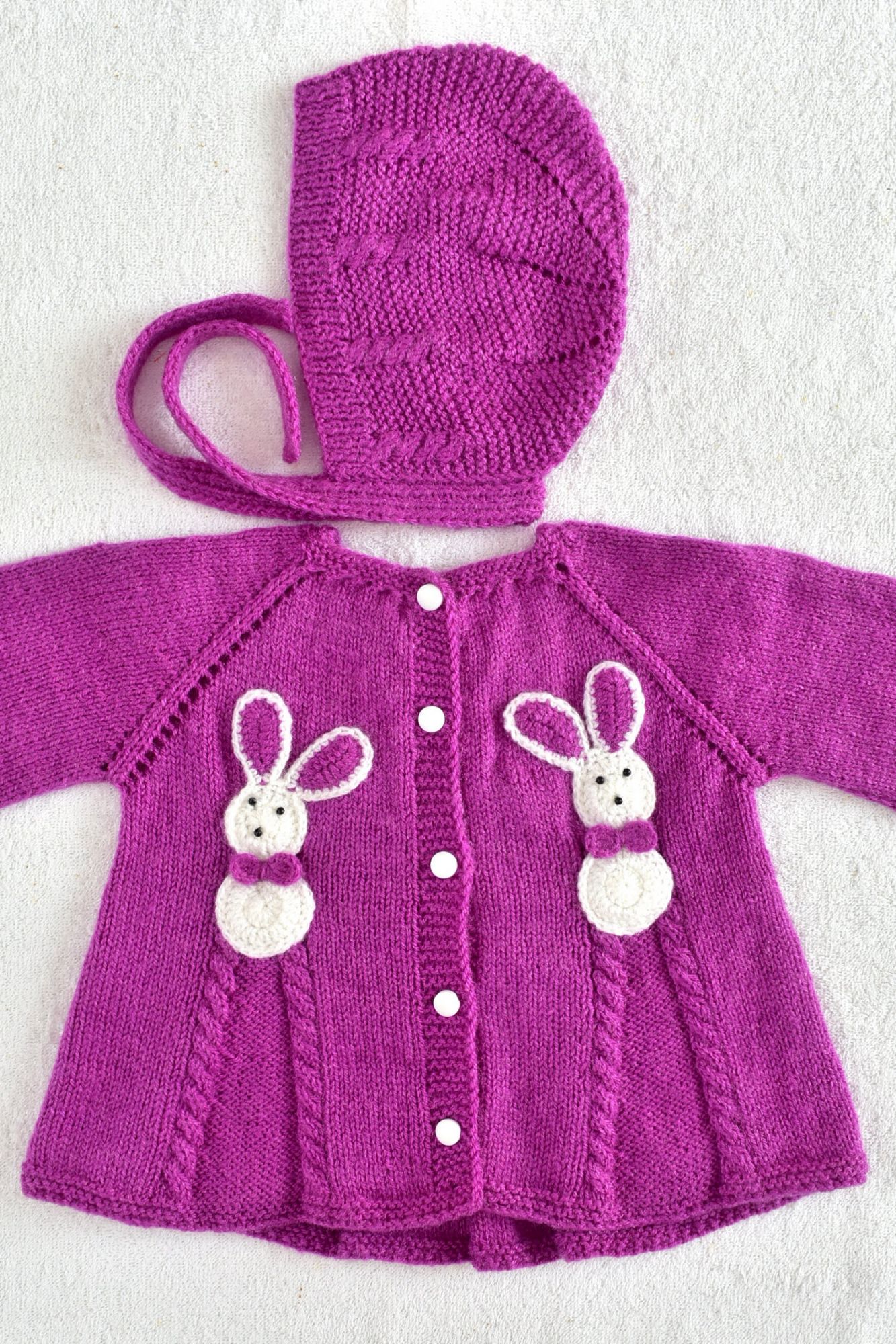 2 to 3 Years Purple Hand Knitted Sweater With Cap for Baby Girl 16026