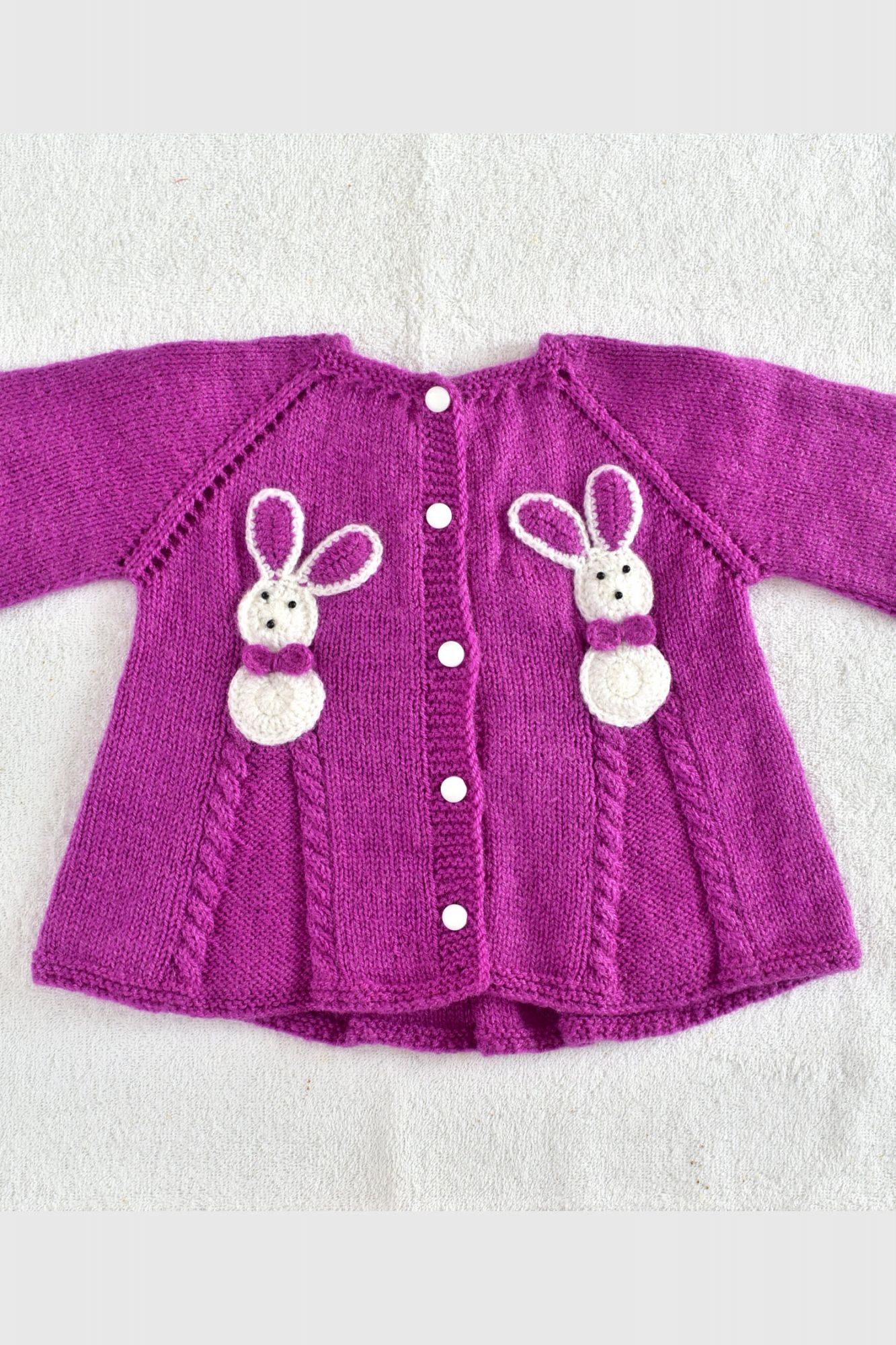 2 to 3 Years Purple Hand Knitted Sweater With Cap for Baby Girl 16026