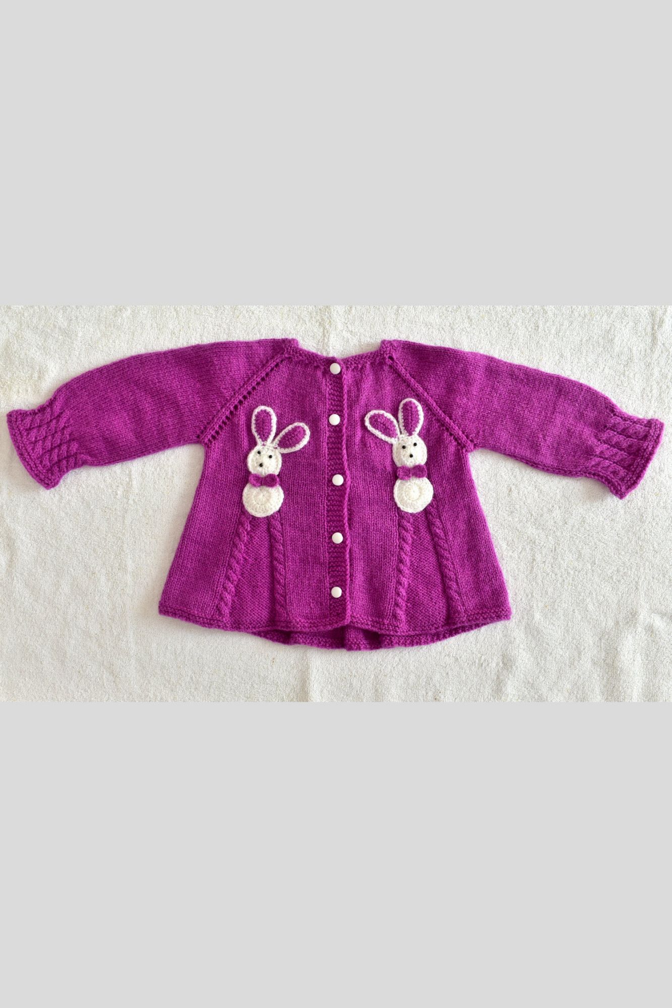 2 to 3 Years Purple Hand Knitted Sweater With Cap for Baby Girl 16026