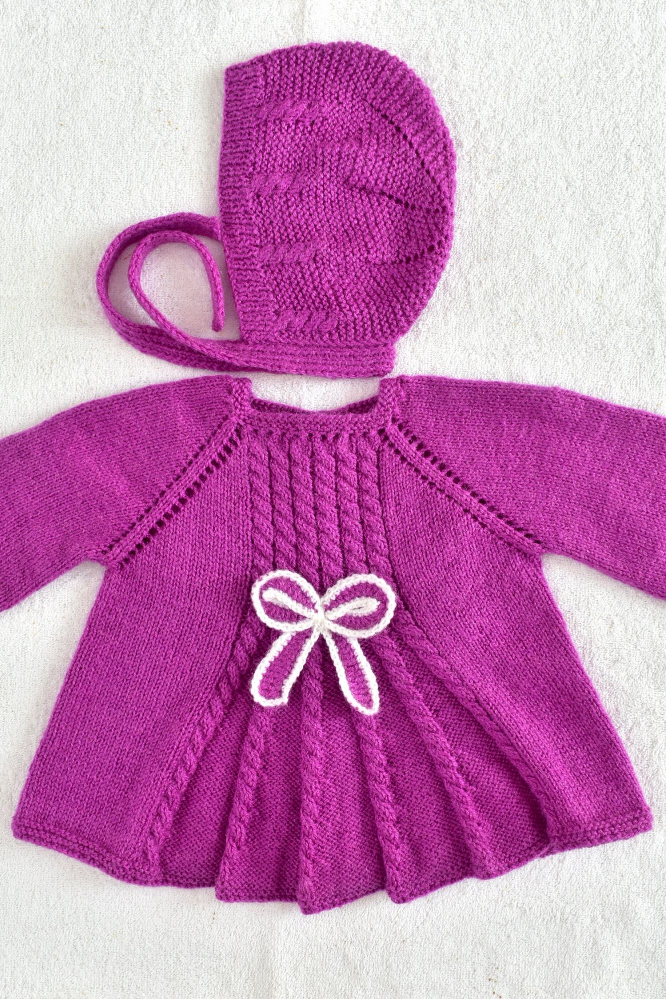 2 to 3 Years Purple Hand Knitted Sweater With Cap for Baby Girl 16026