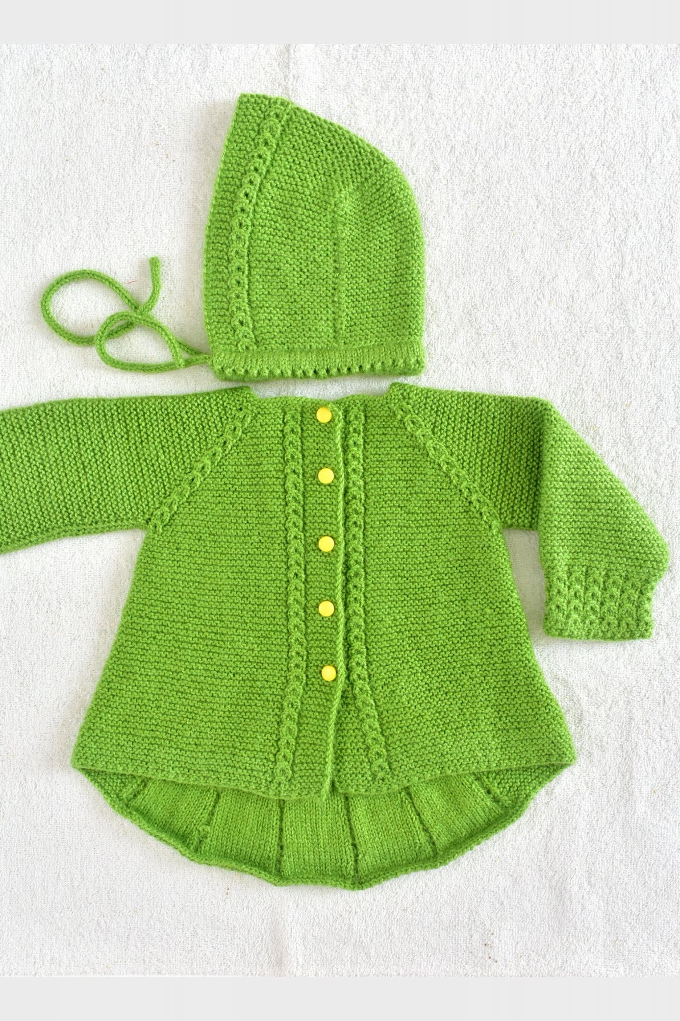 12 to 24 Months Mehandi Green Hand Knitted Sweater With Cap for Baby Girl 16028