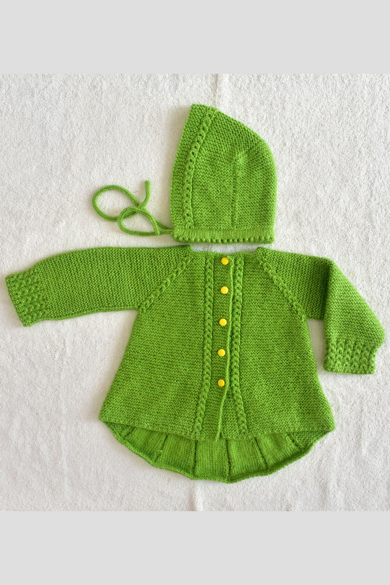 12 to 24 Months Mehandi Green Hand Knitted Sweater With Cap for Baby Girl 16028