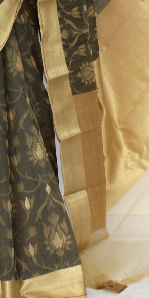 Greenish Brown Banarasi Kora Silk Handloom Saree