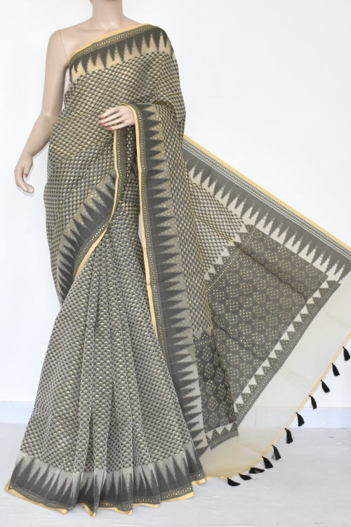 Grey Banarasi Kora Cot-Silk Handloom Saree