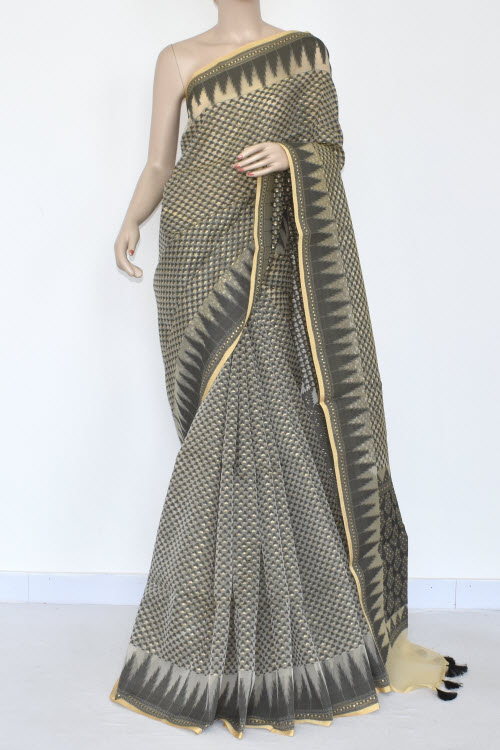 Grey Banarasi Kora Cot-Silk Handloom Saree