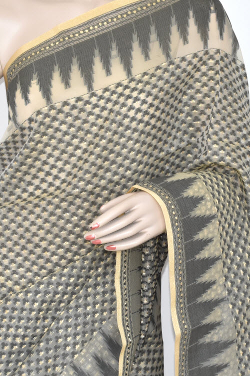 Grey Banarasi Kora Cot-Silk Handloom Saree