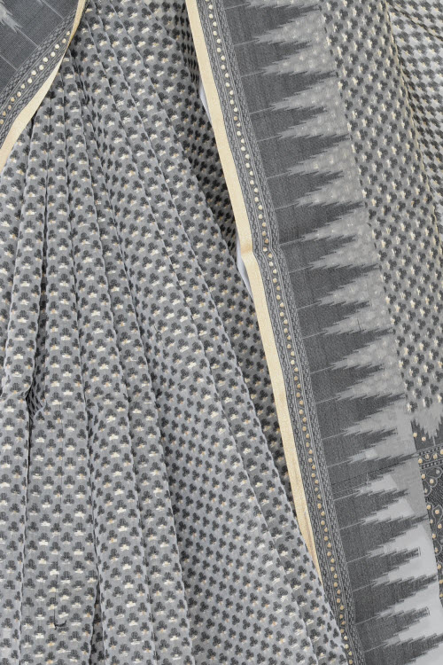 Grey Banarasi Kora Cot-Silk Handloom Saree