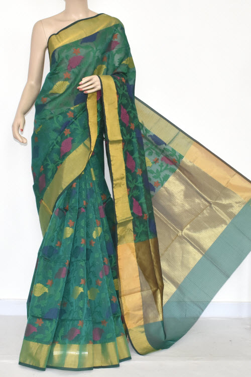 Sea Green Banarasi Kora Cot-Silk Handloom Saree