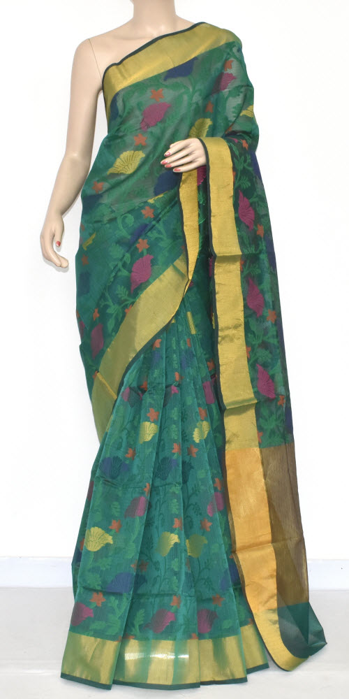 Sea Green Banarasi Kora Cot-Silk Handloom Saree