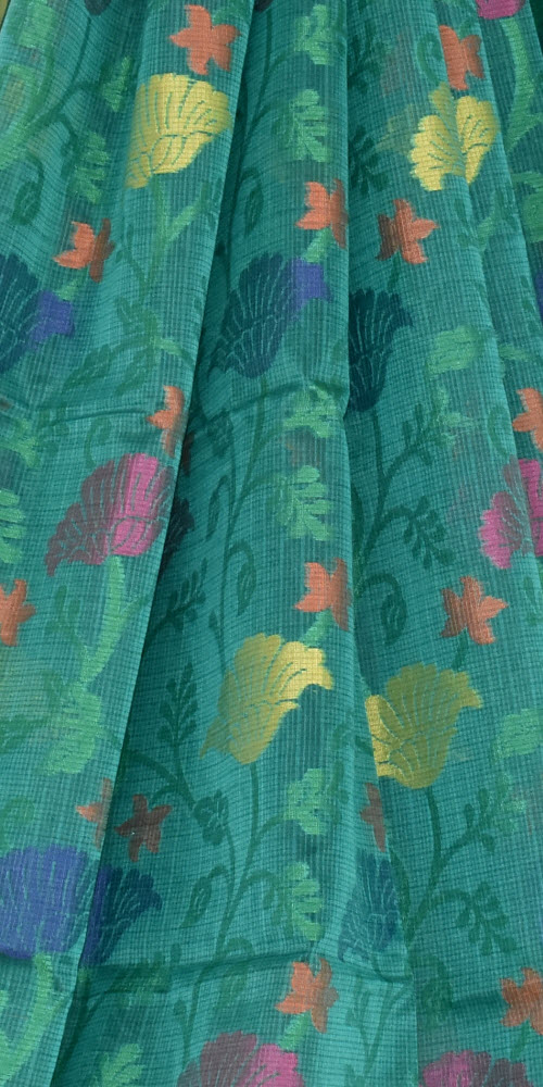 Sea Green Banarasi Kora Cot-Silk Handloom Saree