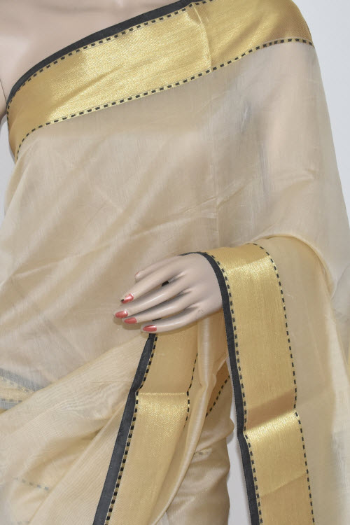 Beige Banarasi Kora Cot-Silk Handloom Saree