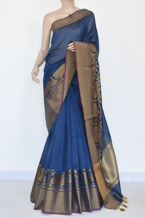 Blue Banarasi Kora Cot-Silk Handloom Saree