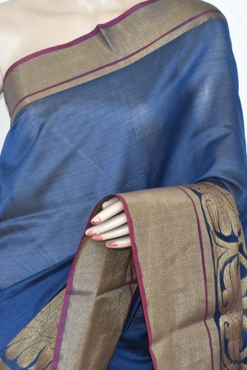 Blue Banarasi Kora Cot-Silk Handloom Saree