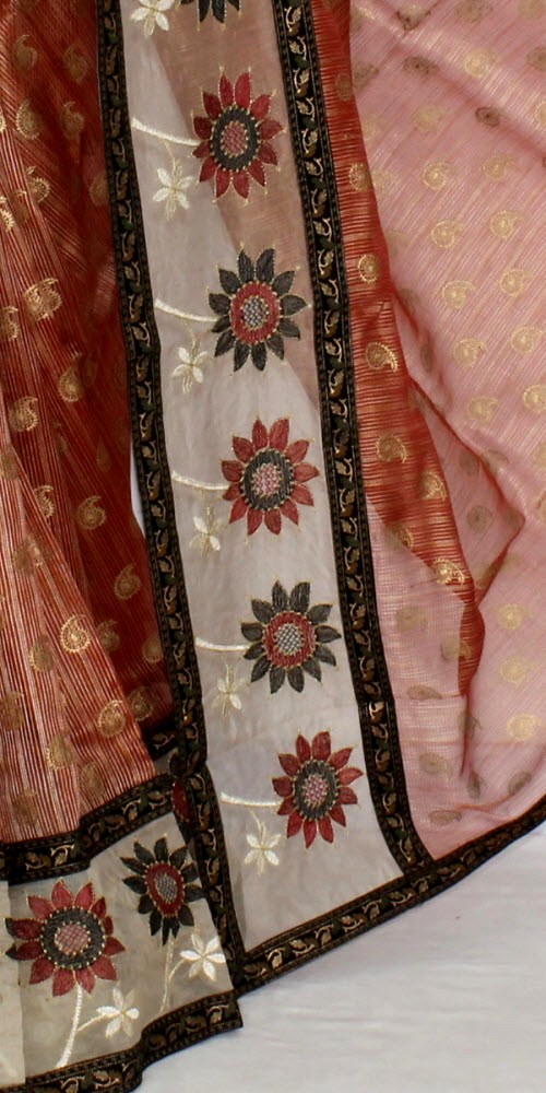 Brown Embroidered Kora Art Silk Saree with Blouse 16153