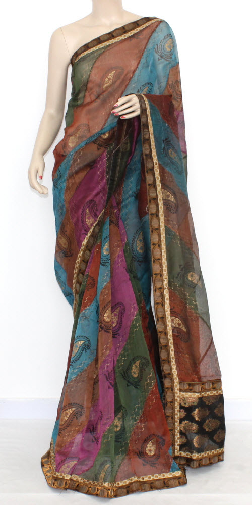 Multi-color Embroidered Kora Art Silk Saree with Blouse 16155